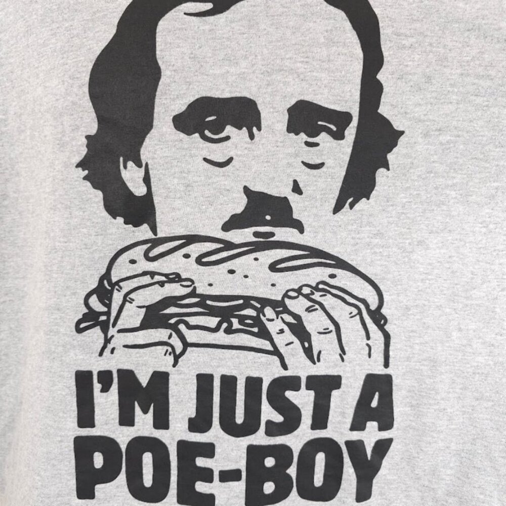 Edgar Allan Poe T Shirt Mens Size Large Gray Writer Poet Pun Funny Joke Humor - Picture 3 of 6